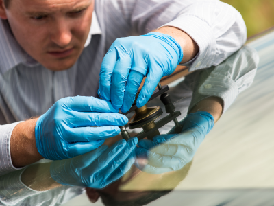 Technician performing auto glass repair in Mississauga