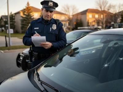 Cracked windshield in Brampton, Ontario, violation under Ontario HTA